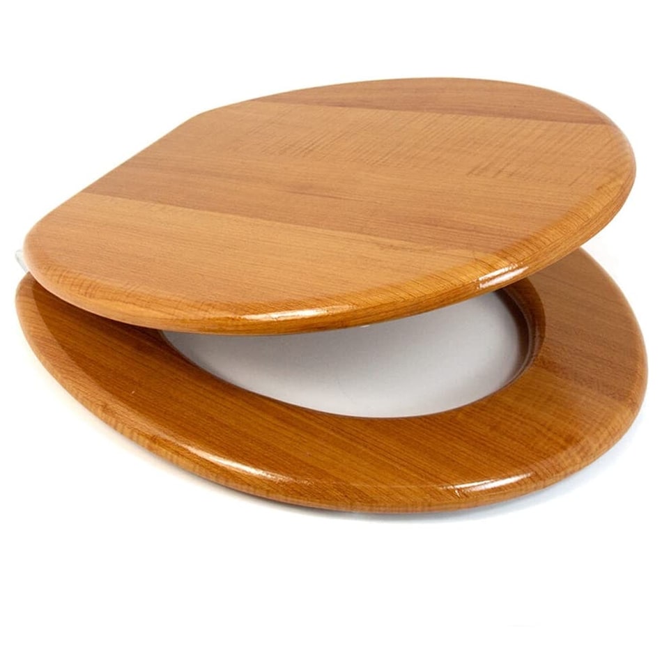 image 1 of Marco Paul Oak Wooden Toilet Seat 18" Brown