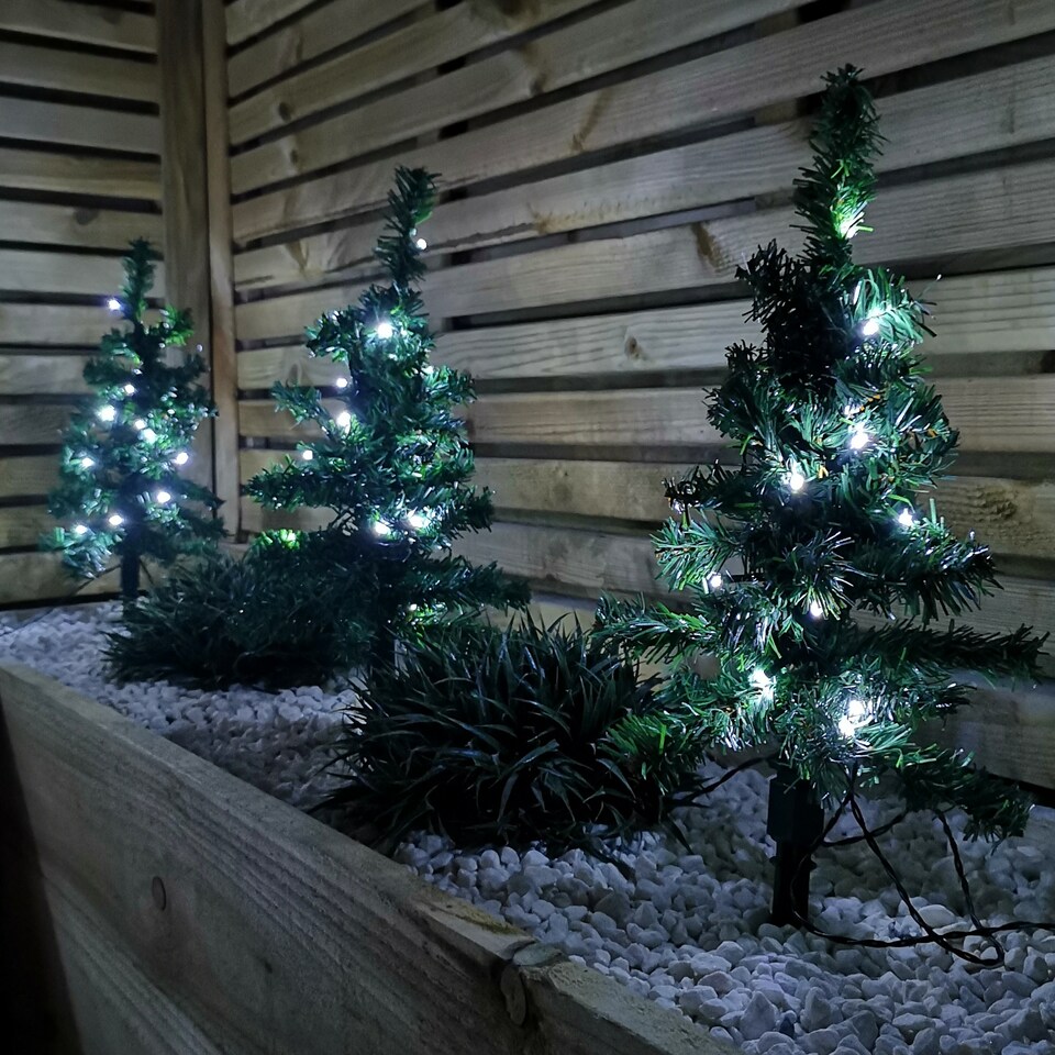 image 1 of 6pc 5m Christmas Green Tree Outdoor Path Lights with 15 White LEDs per Tree | Green | Green