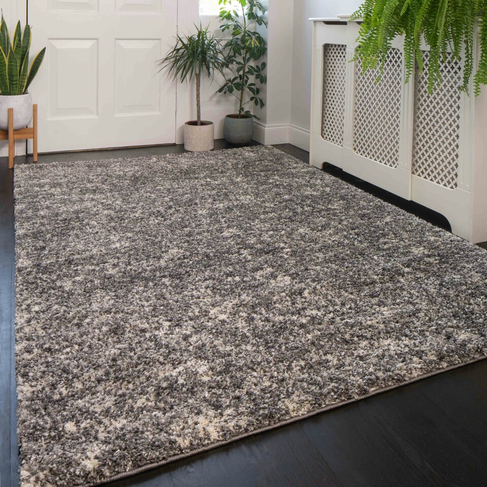 image 1 of KUKOON Silver Grey Mottled Shaggy Living Room Area Rug 200cm x 290cm Grey