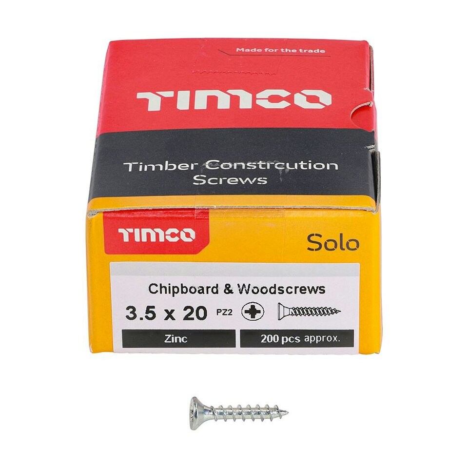 image 1 of Timco - Solo Chipboard & Woodscrews - PZ - Double Countersunk - Zinc (Size 3.5 x 20 - 200 Pieces)