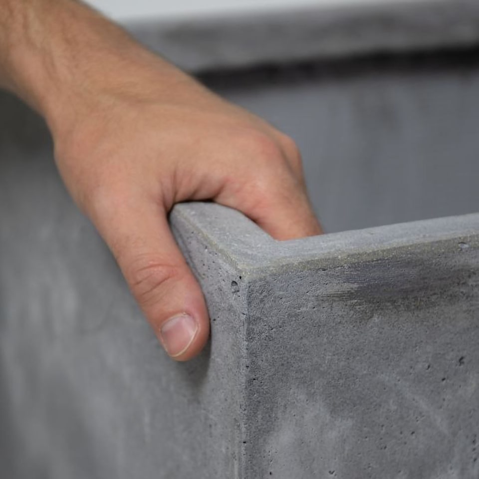 image 1 of Primrose Cement Finish Grey Fibrecotta Square Cube Outdoor Planter 40cm