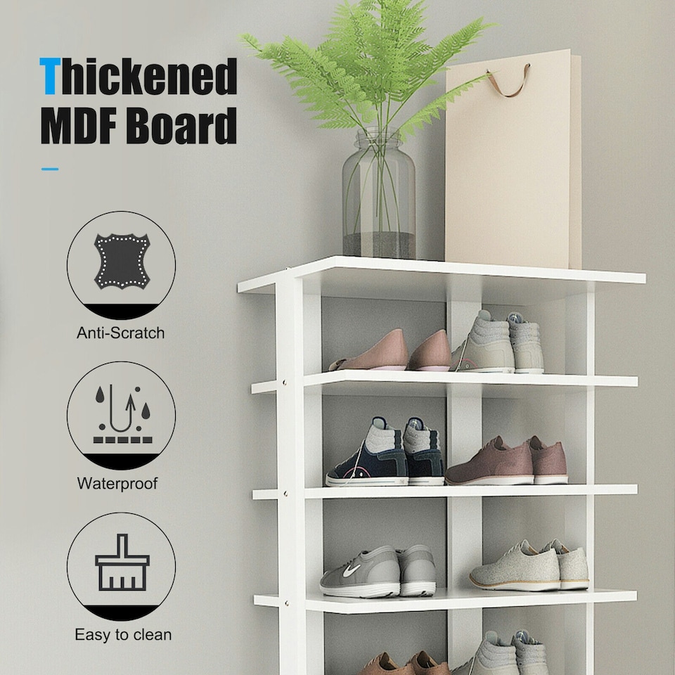 image 1 of COSTWAY 7-tier Double Shoe Storage Tower Rack Stand White White