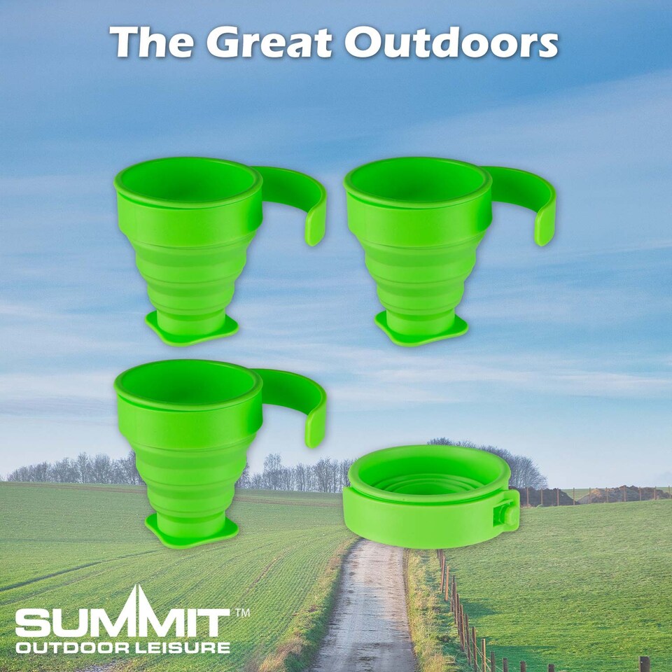 image 1 of PMS Folding Silicone Mugs 4-Pack, Green - Compact Travel Cups