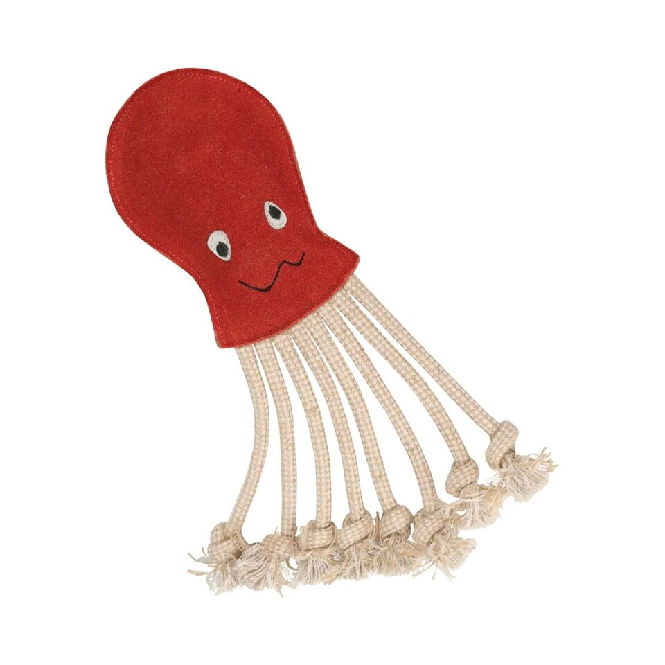 image 1 of Benji & Flo Inky The Octopus Suede Rope Dog Toy - Red/Beige - One Size