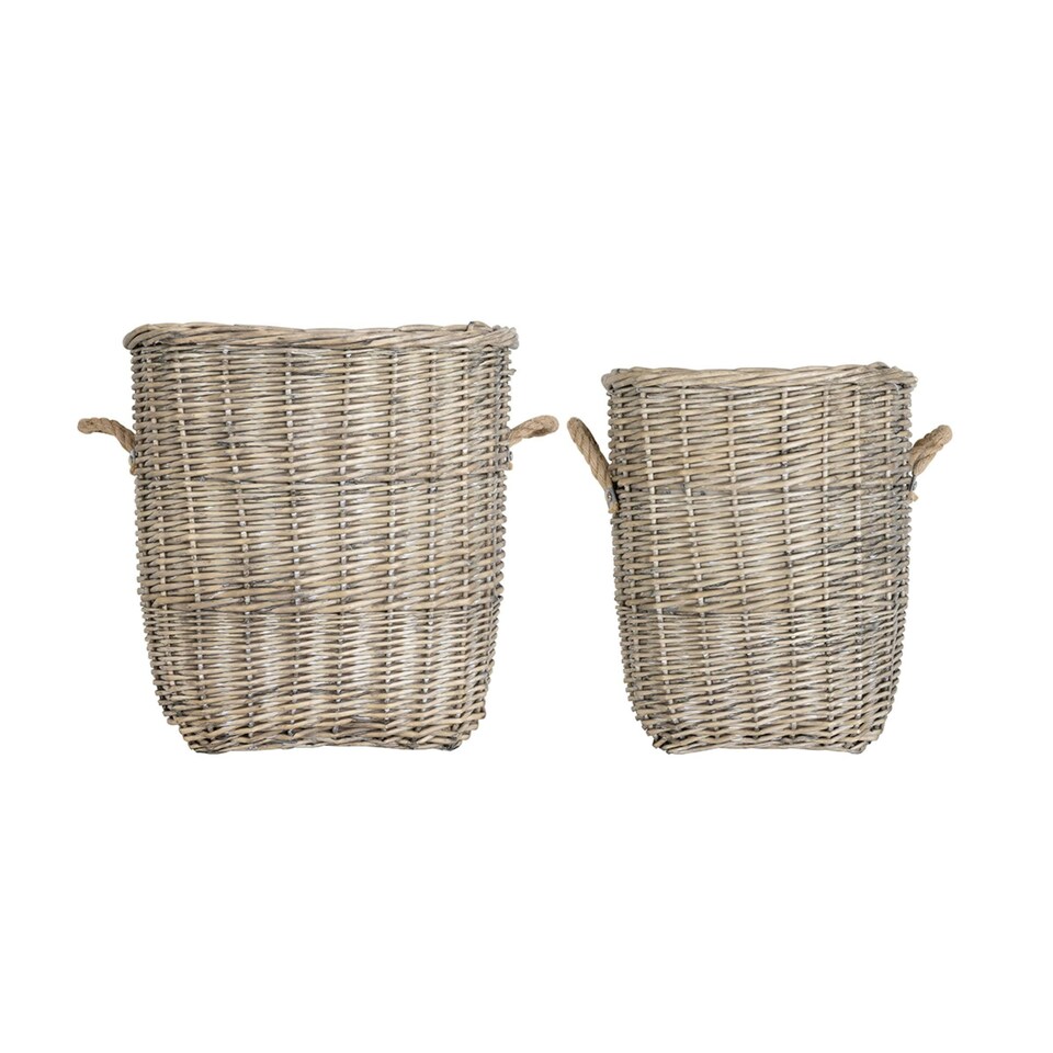 image 1 of Charles Bentley Snug Set Of Two Fabric Lined Wicker Log Baskets Handmade Rope