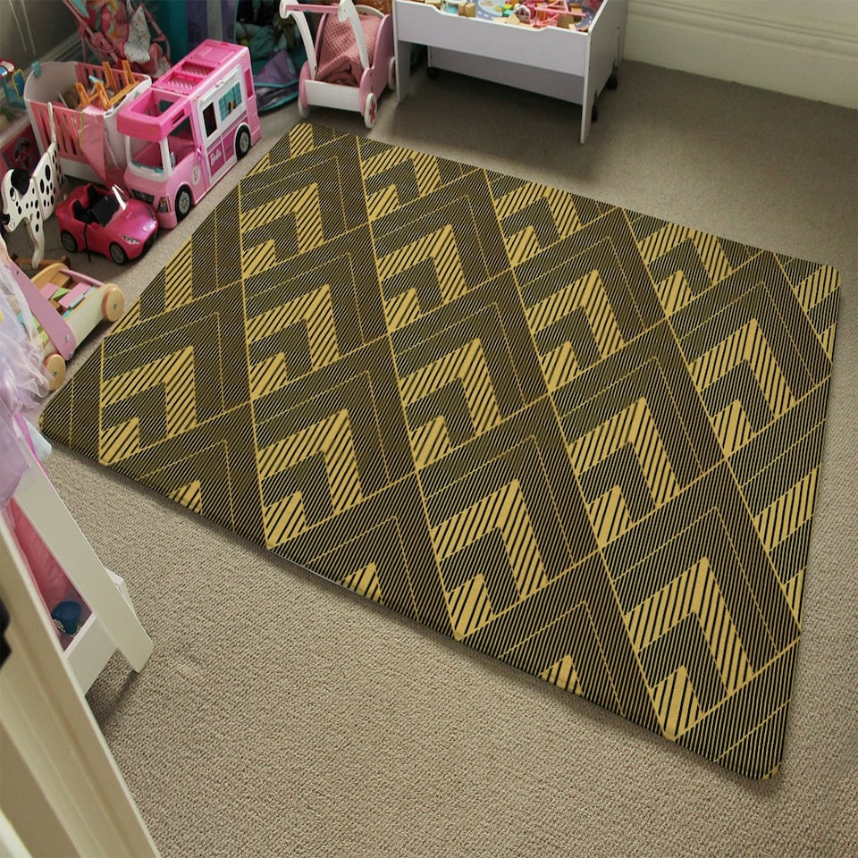 image 1 of Black & Gold Striped Triangles (Rug) Gold | XL: 160x230cm