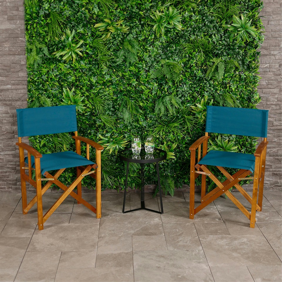 image 1 of Charles Bentley FSC Wooden Pair of Folding Directors Chairs Teal Pop-Up Garden