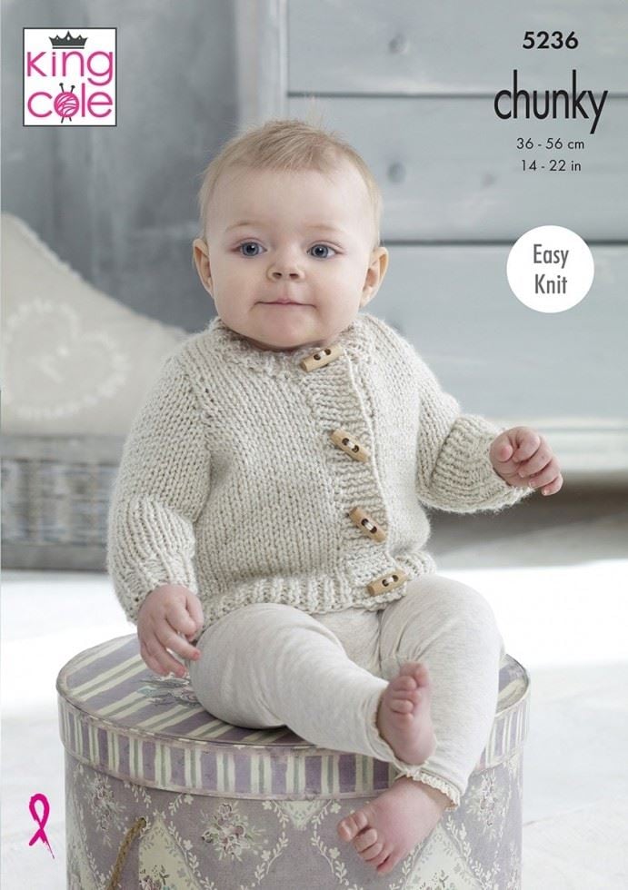 King Cole Big Value Baby Chunky Knitting Pattern 5236, Cardigans and Waistcoats for Babies and Kids - 14 - 22 Inches - Easy