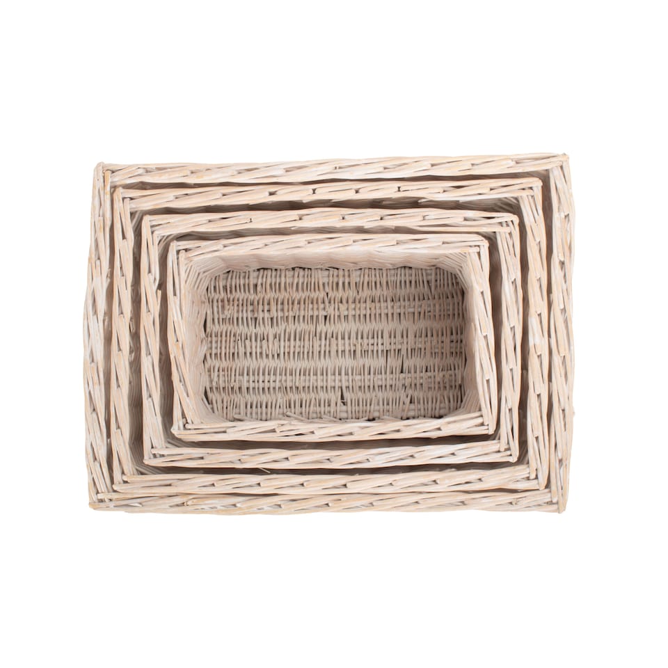 image 1 of Set of 4 Wicker White Wash Storage Open Basket | White | White | Not provided