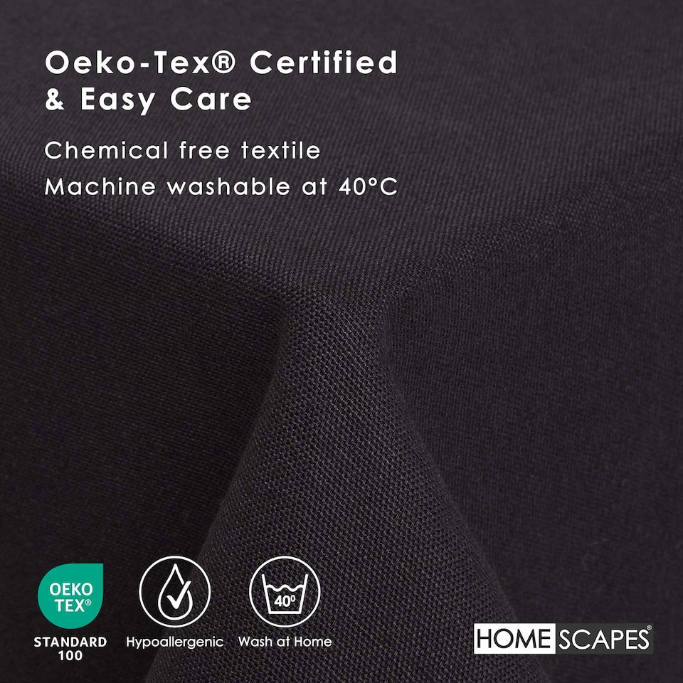 image 1 of Homescapes Black Cotton Tablecloth - 137 x 178 cm | Black | 137cm x 178cm (54" x 70")