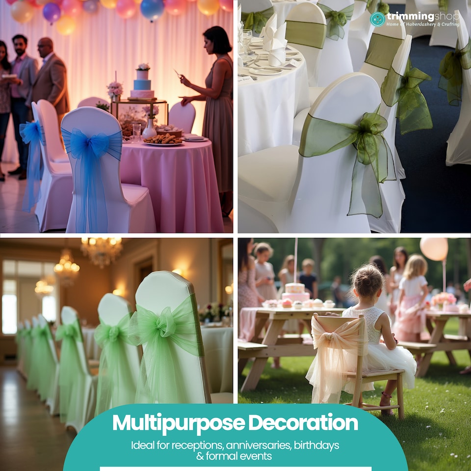 image 1 of 17 x 280cm Organza Chair Sashes, Sheer Sash Ties - 25pcs