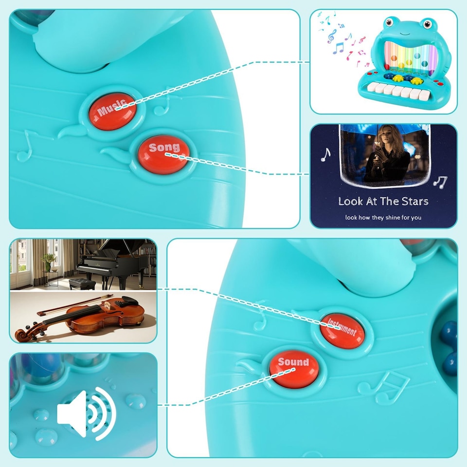 image 1 of Frog Light-Up Bouncing Ball Piano Toy - Electric Musical Keyboard with Dancing Ball, Flashing Lights & Fun Sound Effects - Interactive Baby & Toddler Music Toy, Perfect Early Learning Gift for Boys & Girls