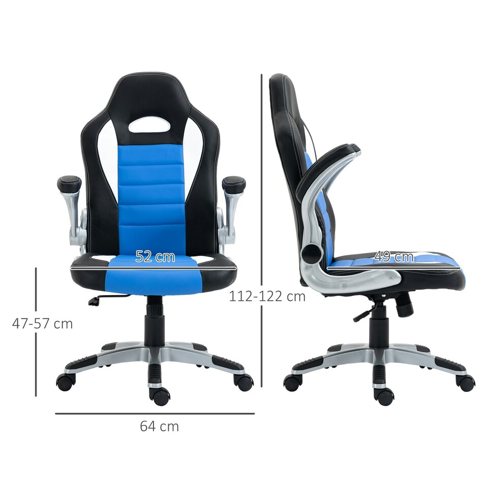 image 1 of HOMCOM Gaming Chair PU Leather Office Chair Swivel Chair w/ Tilt Function, Blue