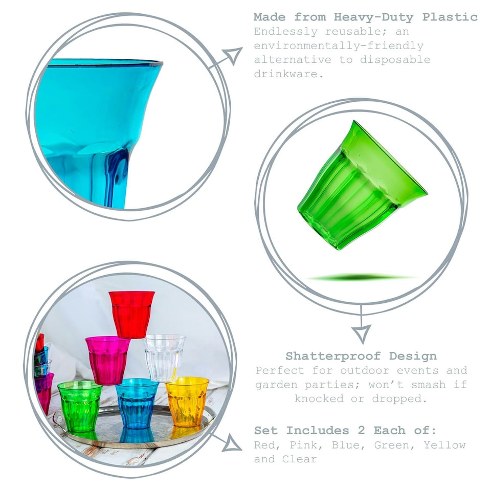 image 1 of Rink Drink Coloured Plastic Tumblers - 250ml - 6 Colours - Pack of 12 Multi