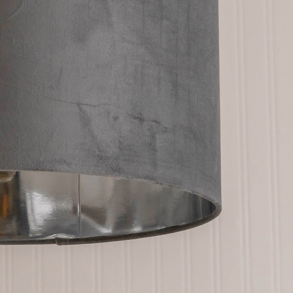 image 1 of ValueLights Reni Large Grey Velvet Chrome Inner Lamp Shade & Bulb | Grey