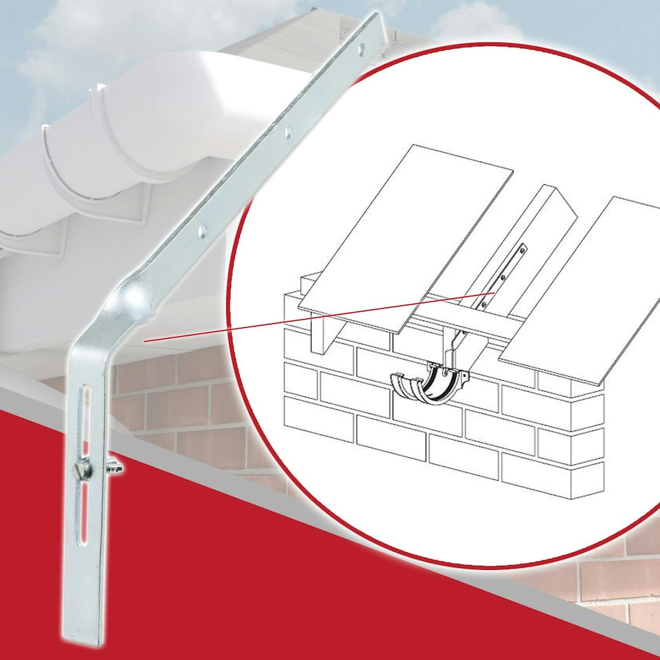 image 1 of SPARES2GO Gutter Side Rafter Bracket Universal Galvanised Steel Fascia Support Fixing (300mm)