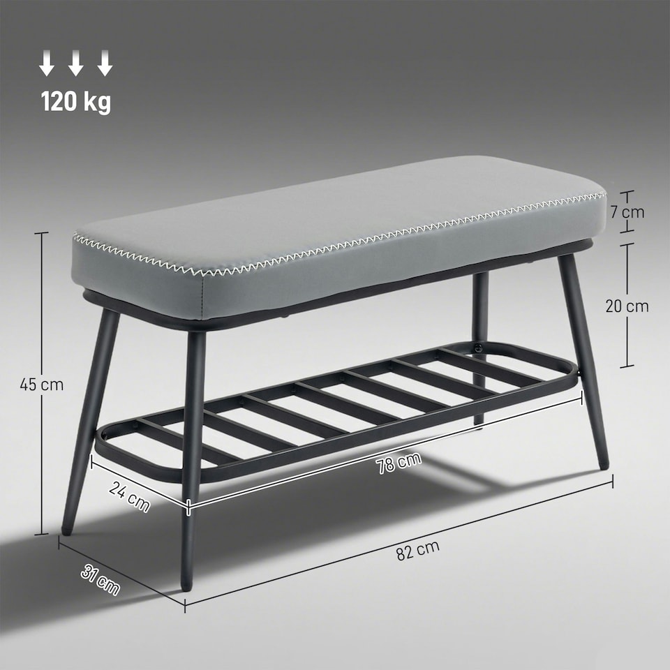 image 1 of HOMCOM Shoe Bench, PU Leather Shoe Storage Bench for Entryway, Grey Grey | Black