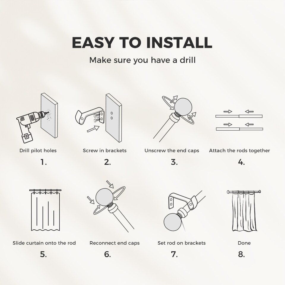 image 1 of Marlow Satin Nickel Steel Curtain Rod Set Extendable Adjustable Quiet | Silver | Silver
