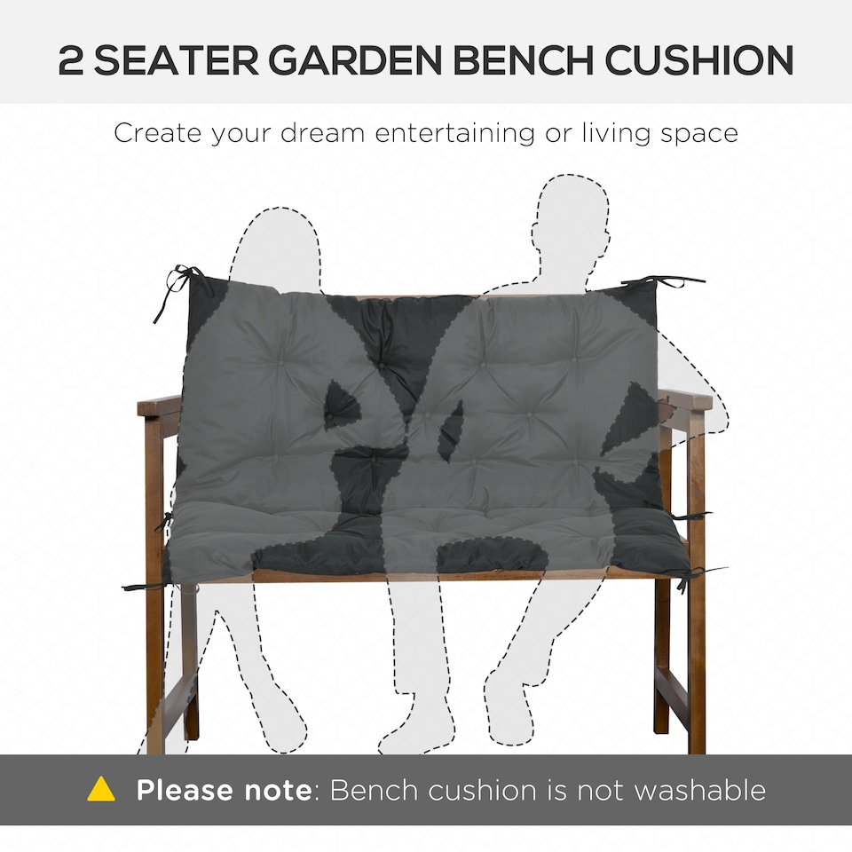 image 1 of Outsunny 2 Seater Garden Bench Cushion Outdoor Seat Pad with Ties | Black | Black | 1