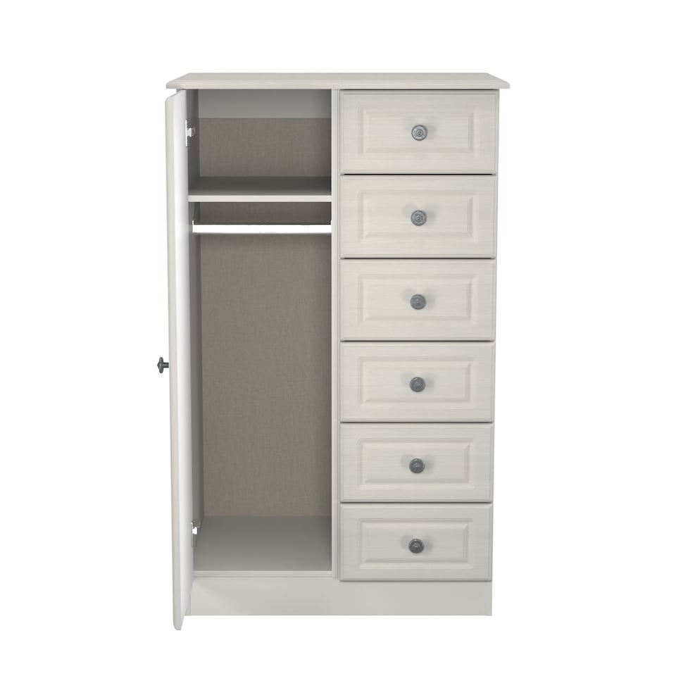 image 1 of Stirling 5 Drawer 1 Door Childrens Wardrobe in Grey Ash (Ready Assembled) | Grey | Grey Ash