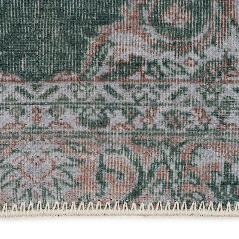 image 1 of KUKOON Green Vintage Medallion Non Slip Washable Low Pile Runner Rug 80cm x 300cm