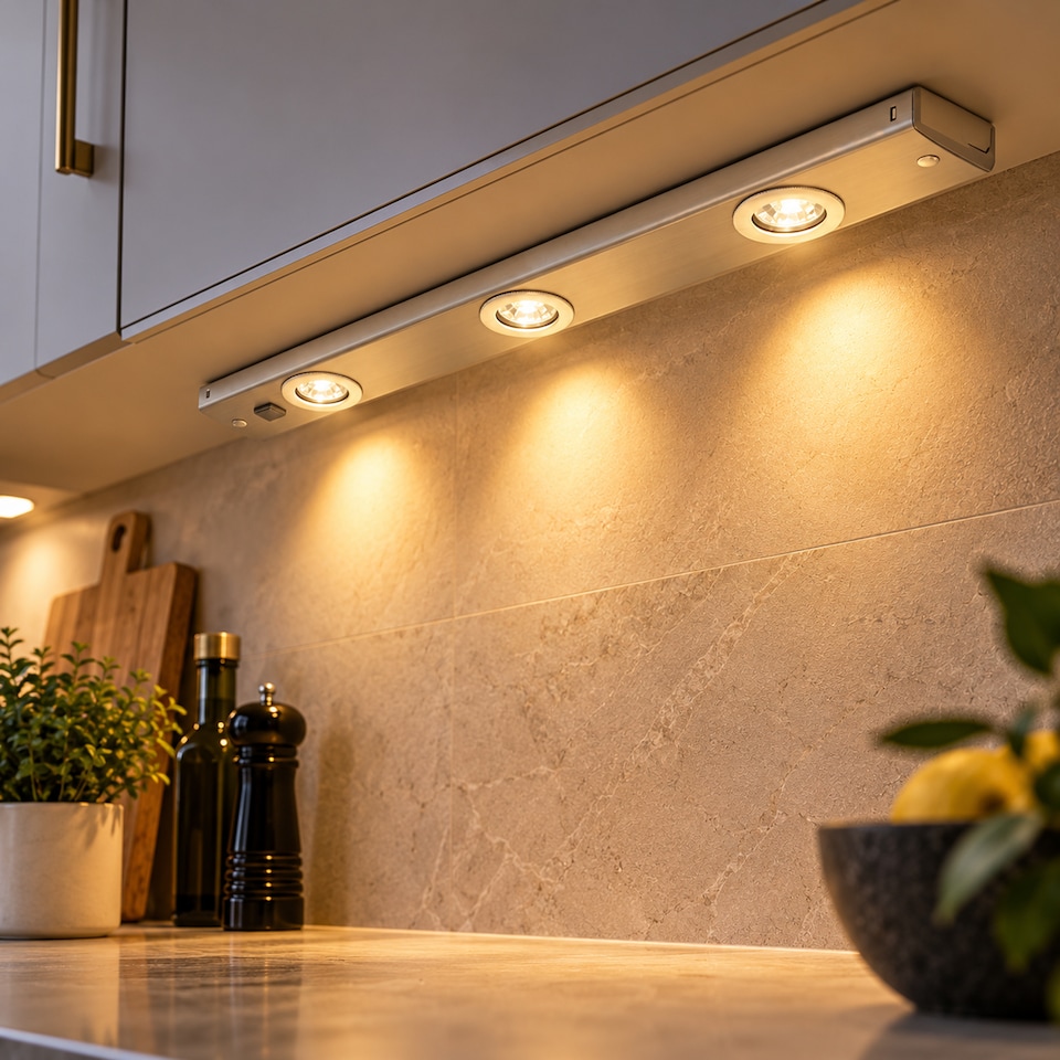 image 1 of EGLO Kob LED Satin Nickel Steel Under Cabinet Light, (L) 60cm