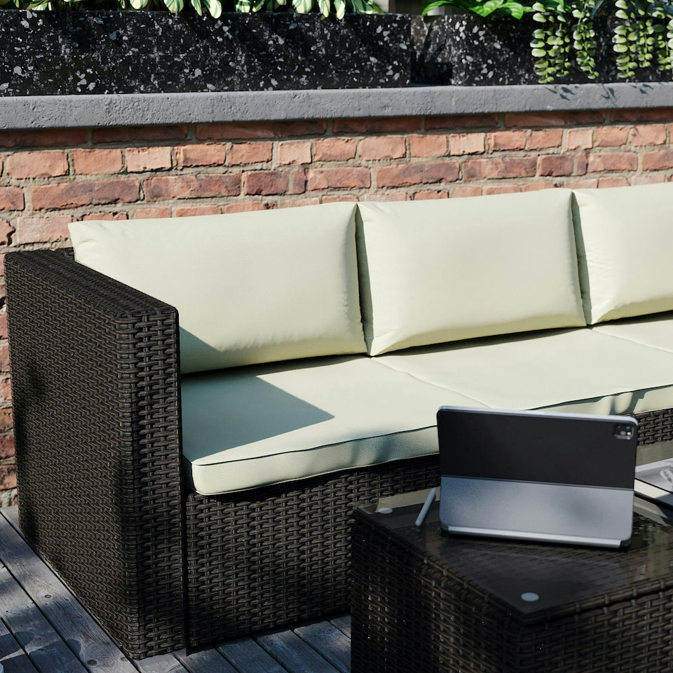 image 1 of Garden Vida Hampton 4 Seater Corner Rattan Set Sofa Coffee Table Outdoor Garden Furniture, Brown
