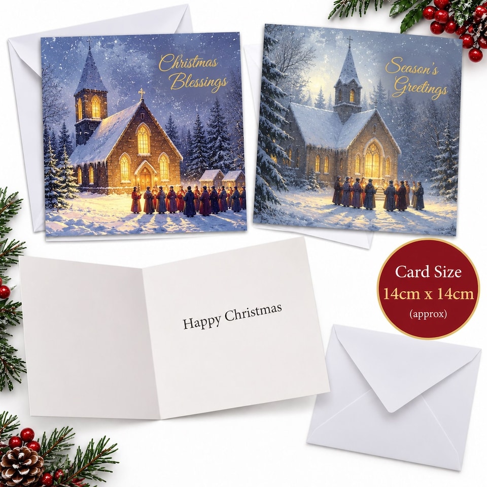 image 1 of 24 Christmas Cards With Envelopes Church Carol Singers 2 Designs