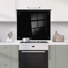 60 x 70cm Black Glass Kitchen Splashback Splatter Screen Pre Drilled Holes Wall Hanging Fixings Included