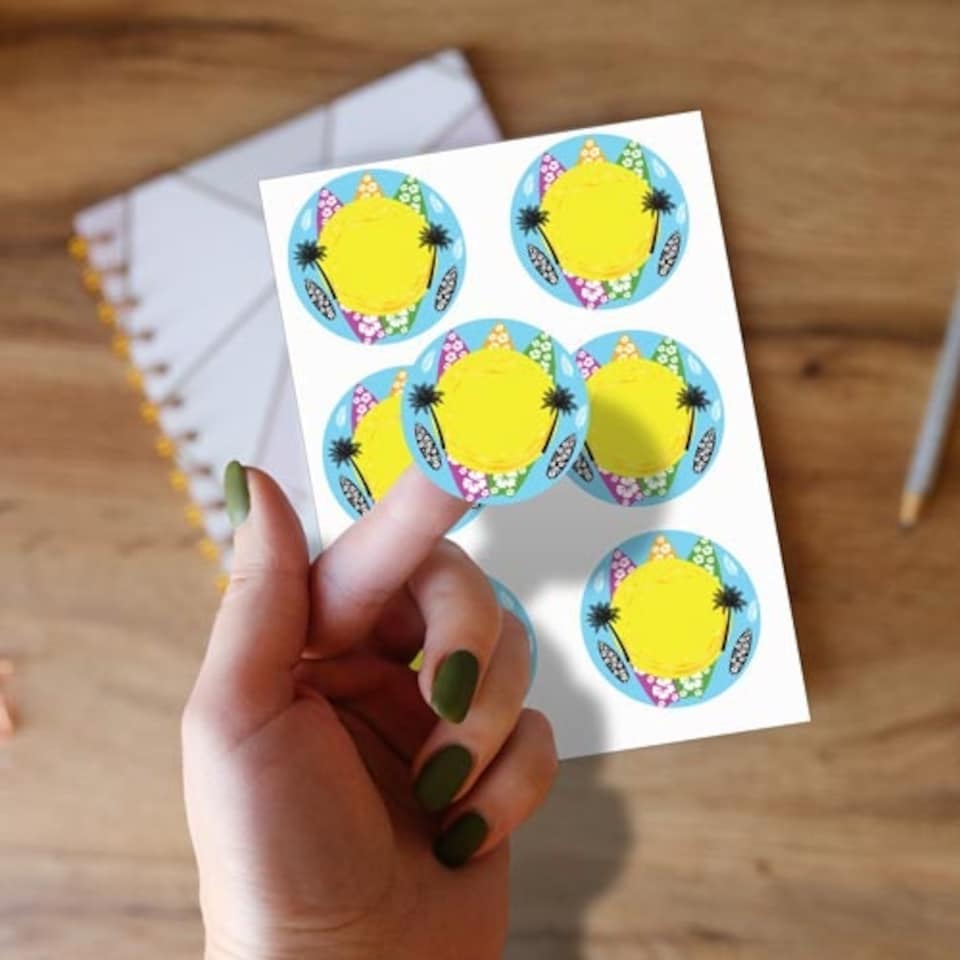 image 1 of Hawaiian Design Round Stickers 88mm - Sheet of 6
