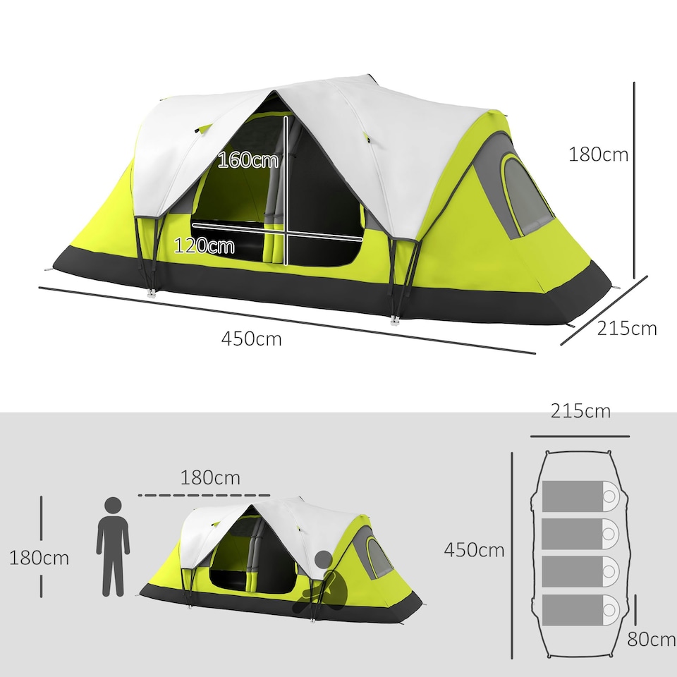 image 1 of Outsunny 2 Room Camping Tent with Waterproof Rainfly & Screen Panels Yellow | Yellow
