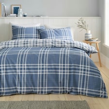 Catherine Lansfield Kelso Check Reversible Duvet Cover Set Blue Blue | King