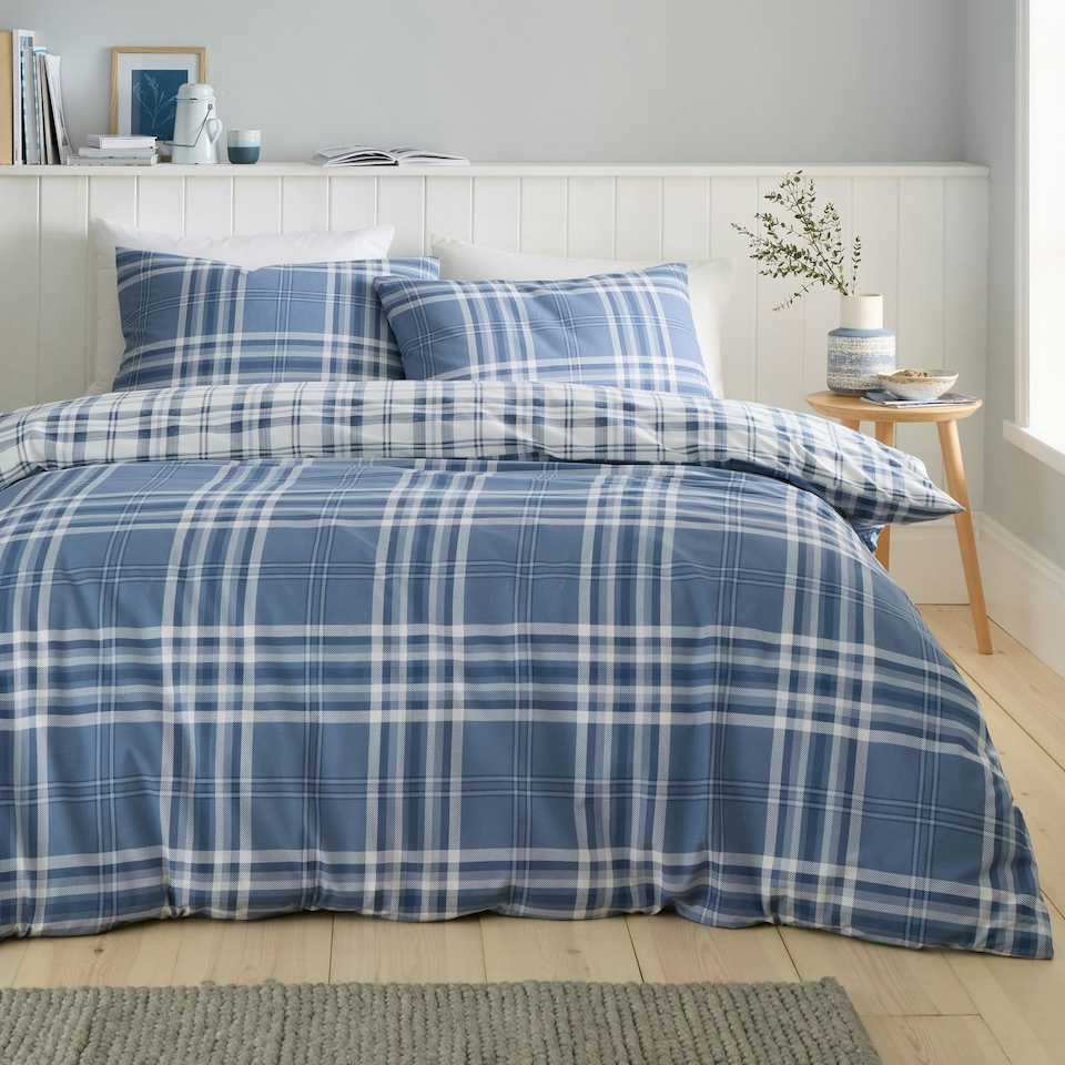 image 1 of Catherine Lansfield Kelso Check Reversible Duvet Cover Set Blue Blue | King