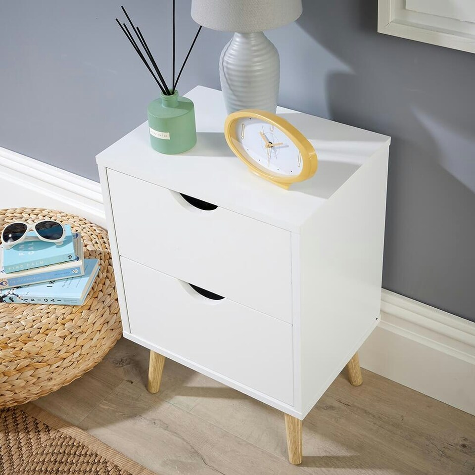 image 1 of Bedside Cabinet Wooden Scandi Legs Modern Bedroom Furniture