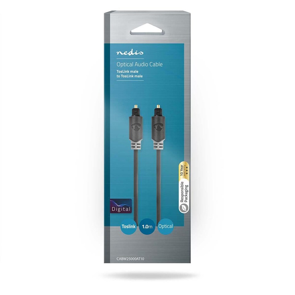 image 1 of Nedis 1m Digital Audio Optical TosLink SPDif Cable, Optical Male to Optical Male - Anthracite