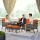 image 7 of Outsunny 6 Pieces Rattan Garden Furniture Sofa Set with Cushions, Orange | Orange | Orange