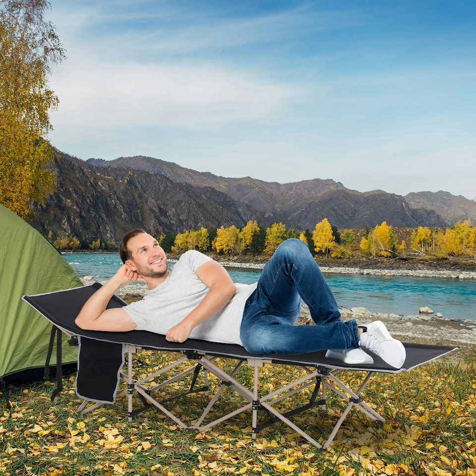 image 1 of Outsunny Single Portable Outdoor Military Sleeping Bed Camping Cot Black