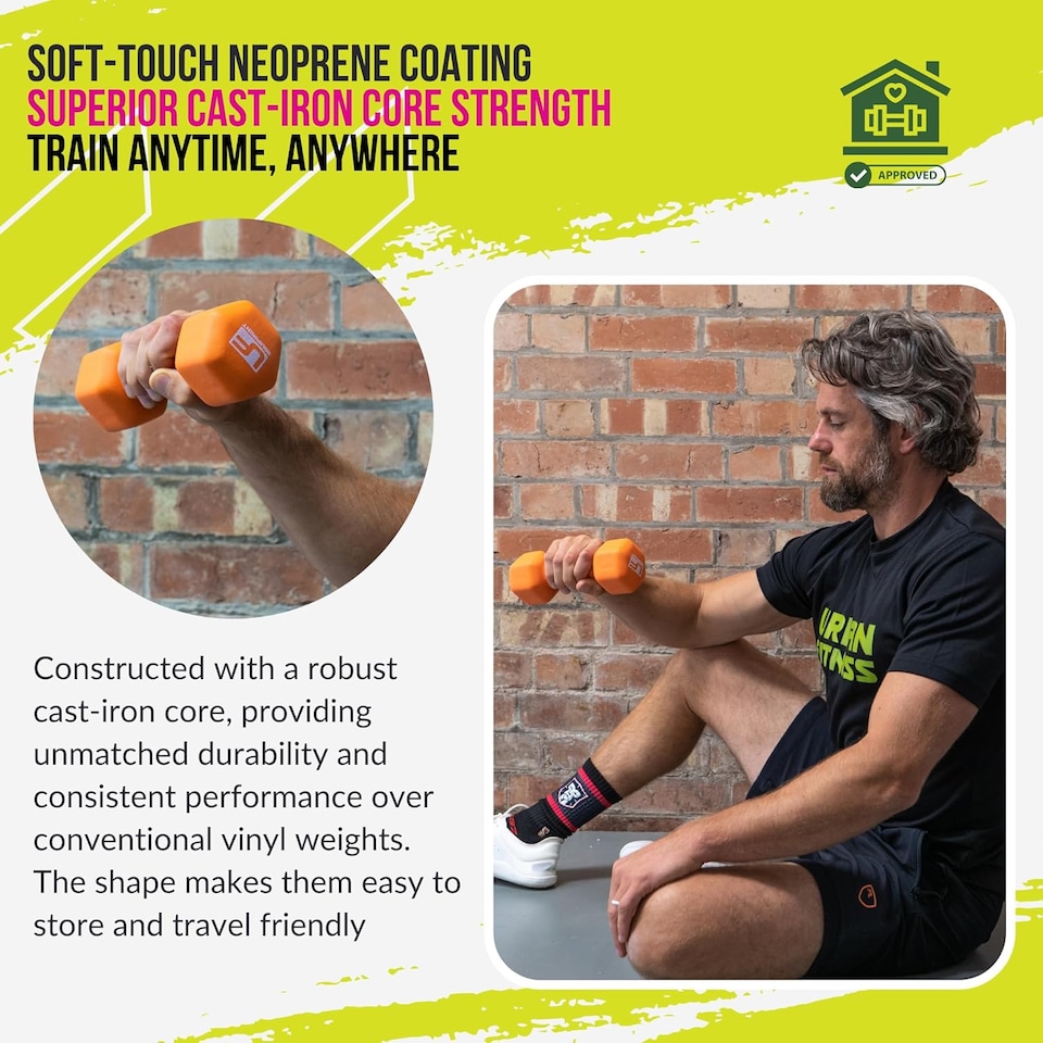 image 1 of Urban Fitness Neoprene Dumbbells 3kg Pair Orange Hand Weights Pack of 2