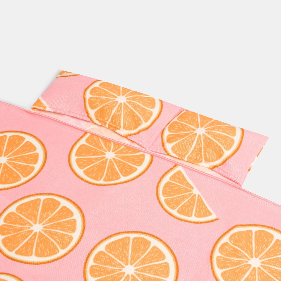 image 1 of OHS Tropical Fruit Beach Towel with Bag Quick Dry Absorbent Travel Spa | Pink | Oranges | One size
