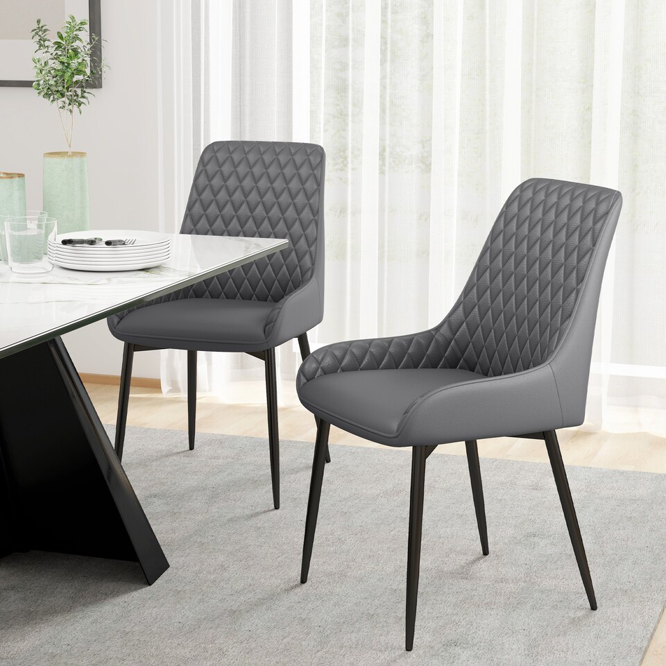 image 1 of HOMCOM Set Of 2 Quilted PU Leather Dining Chairs with Metal Frame 4 Legs Foot Caps Home Seating Modern Stylish Executive Grey