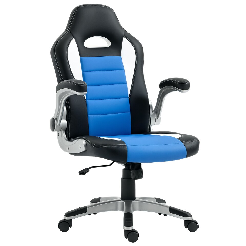 image 1 of HOMCOM Gaming Chair PU Leather Office Chair Swivel Chair w/ Tilt Function, Blue