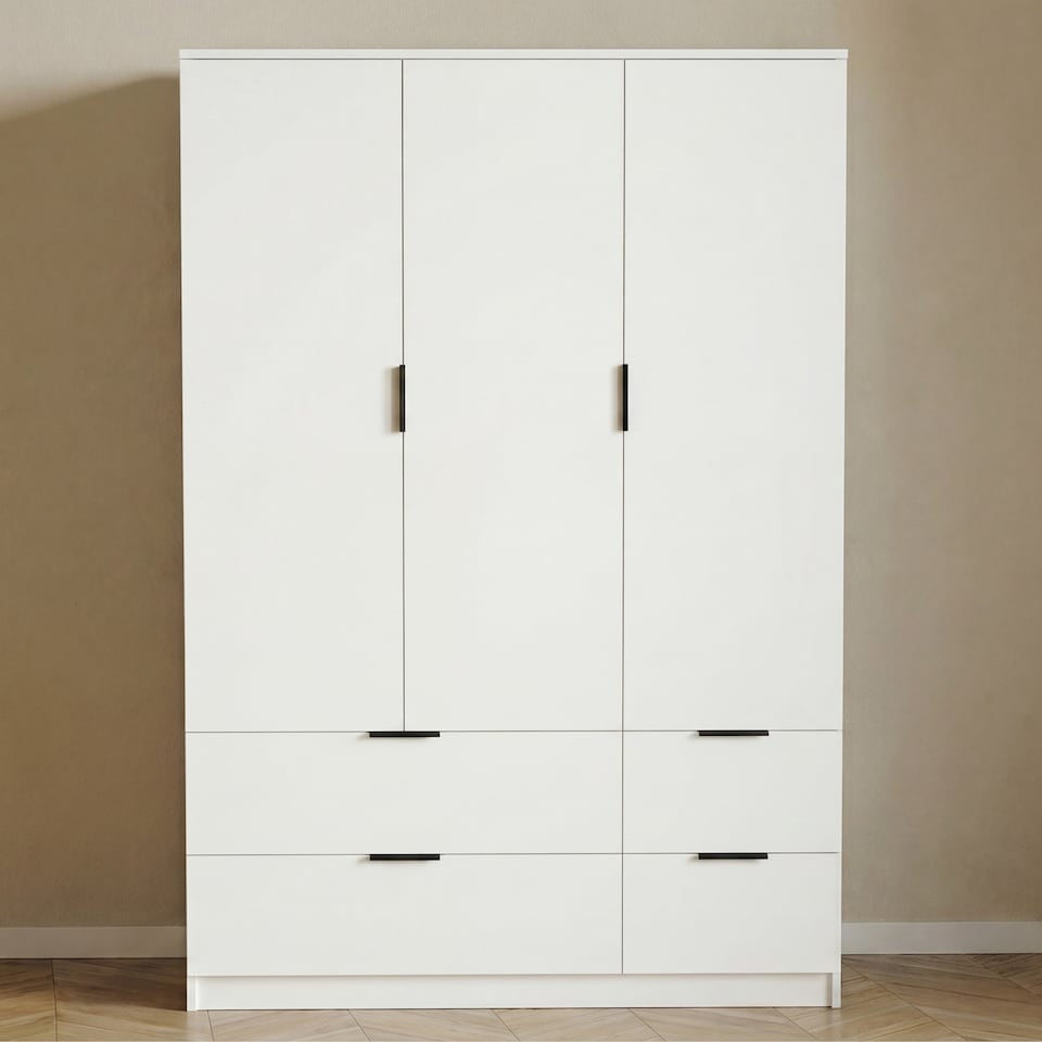 image 1 of Vida Designs Trega 3 Door 4 Drawer Wardrobe Modern Storage Unit, White