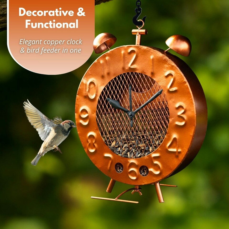 image 1 of Marco Paul Orange Clock Design Bird Feeder 33cm