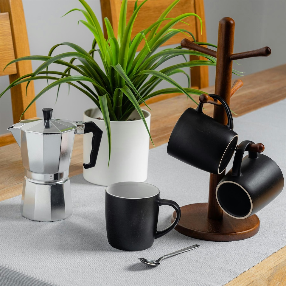 image 1 of Argon Tableware 6x Matt Coloured Coffee Mugs - Black - 350ml - Tea Mug Latte Mug Cappuccino Mug Drinking Mug Black