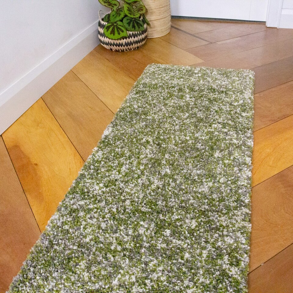 image 1 of KUKOON Dark Green Grey Mottled Shaggy Long Runner Rug 60cm x 240cm Green