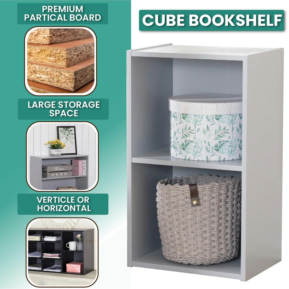 image 1 of 5 Cube Bookshelf Black Wooden Storage Organizer Wood Shelving Unit Open Bookcase Shelf