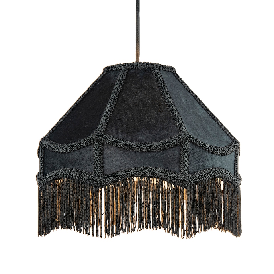 image 1 of Traditional Victorian Empire Lamp Shade in Jet Black Velvet with Long Tassels | Black