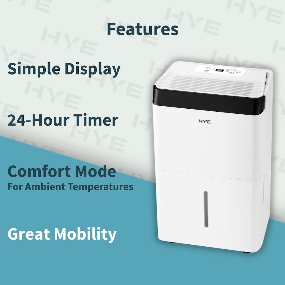 image 1 of HYE 3.4L Portable Dehumidifier with 5 Modes, 20L/Day, 24hr Timer - White SA01DH20L02