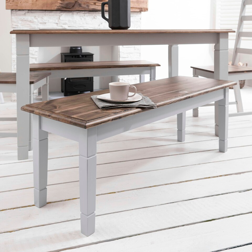 image 1 of Canterbury Hallway Bench Entryway Medium in White and Dark Pine Grey