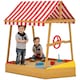 image 1 of AIYAPLAY Wooden Kids Sandpit with Canopy, Seats, Rudder & Bottom Liner